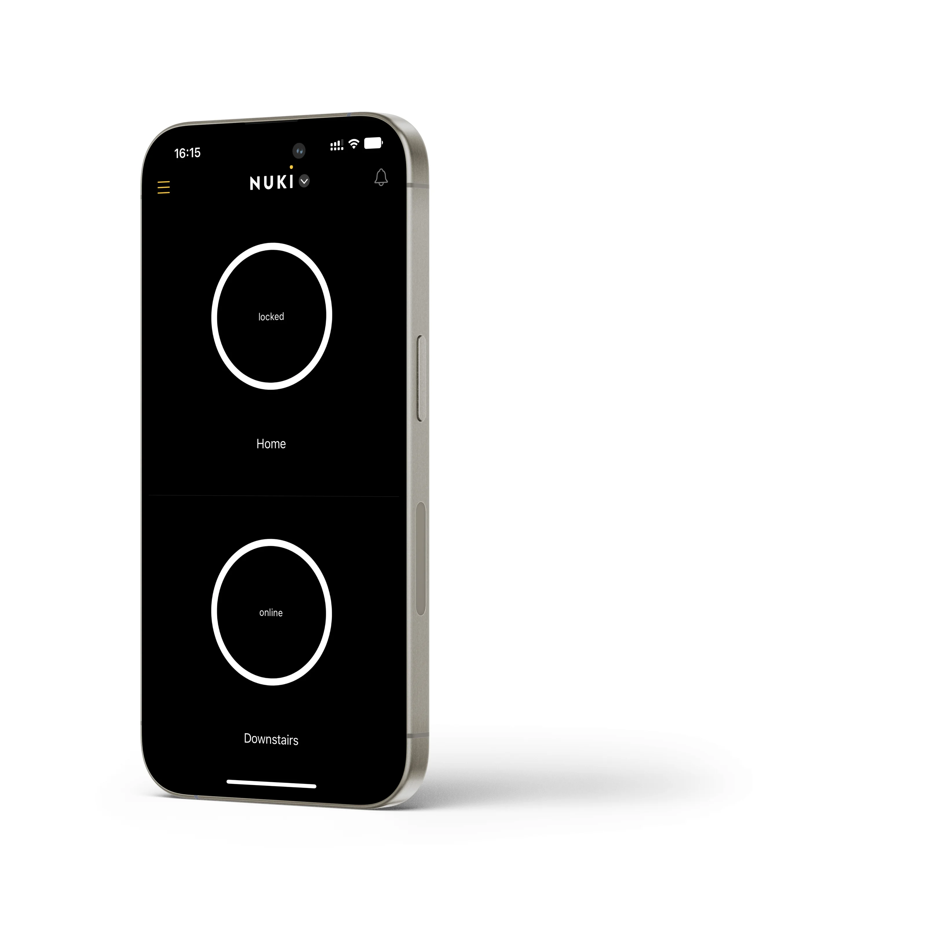Smartphone con l’app Nuki e due controlli di Smart Lock visibili.