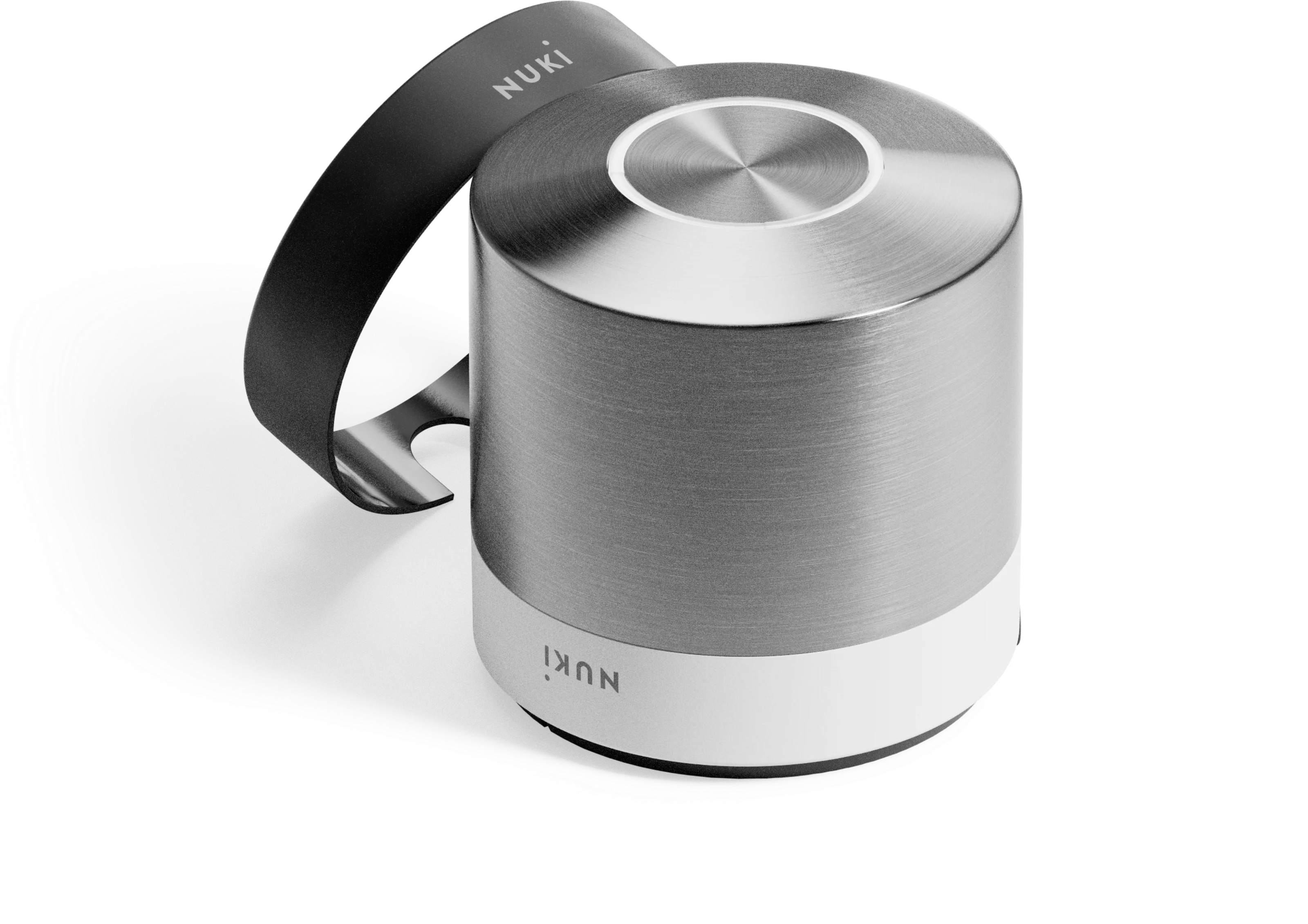 Nuki Smart Lock Ultra con anelli intercambiabili in bianco e nero.