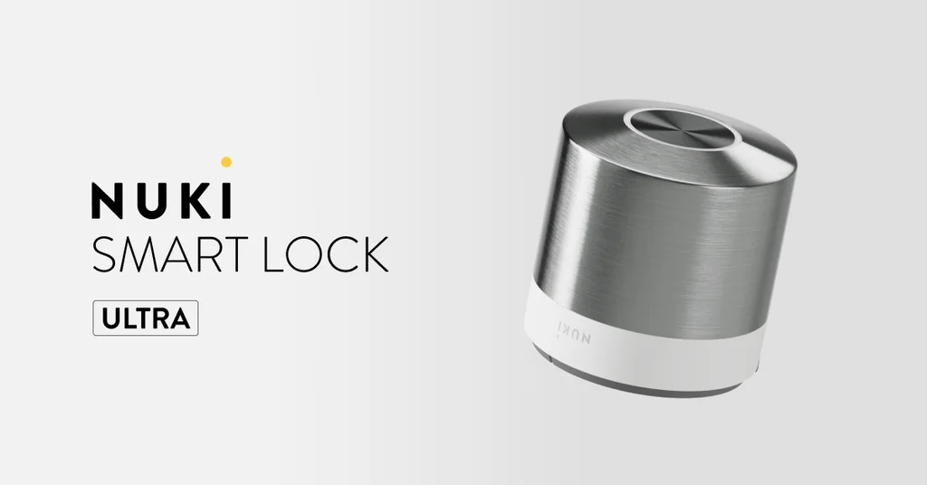 La Smart Lock Ultra su uno sfondo grigio, con la descrizione accanto.