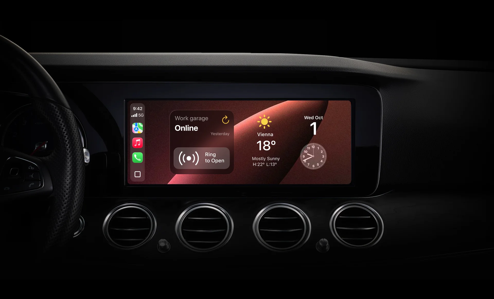 Display auto con Apple CarPlay e widget Nuki per aprire la porta dall’auto.